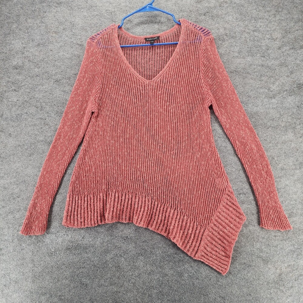 Eileen Fisher Shirt Womens Medium Long Sleeve V Neck Red Sheer
